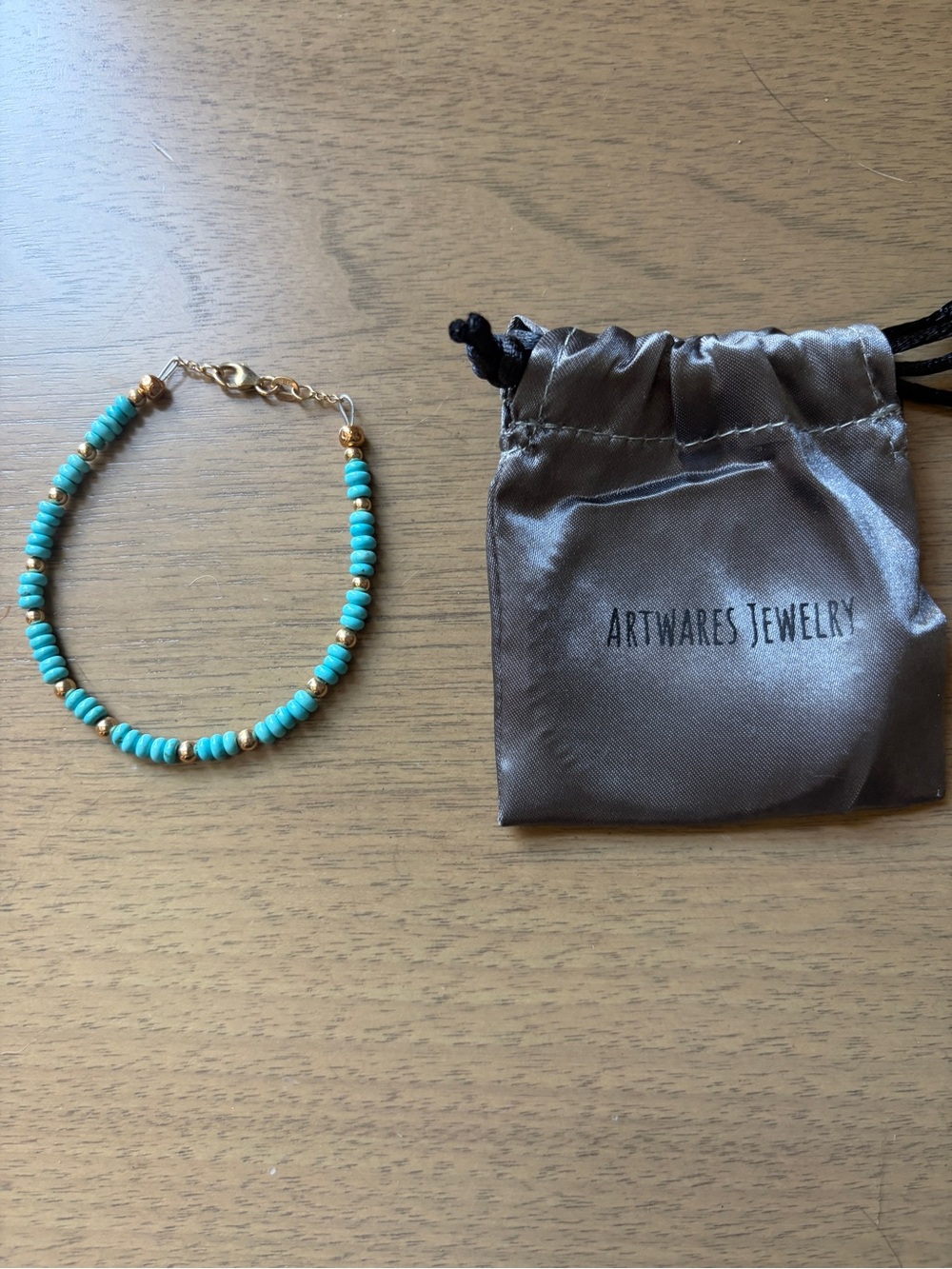 Turquoise Beaded Bracelet with Gold Accents